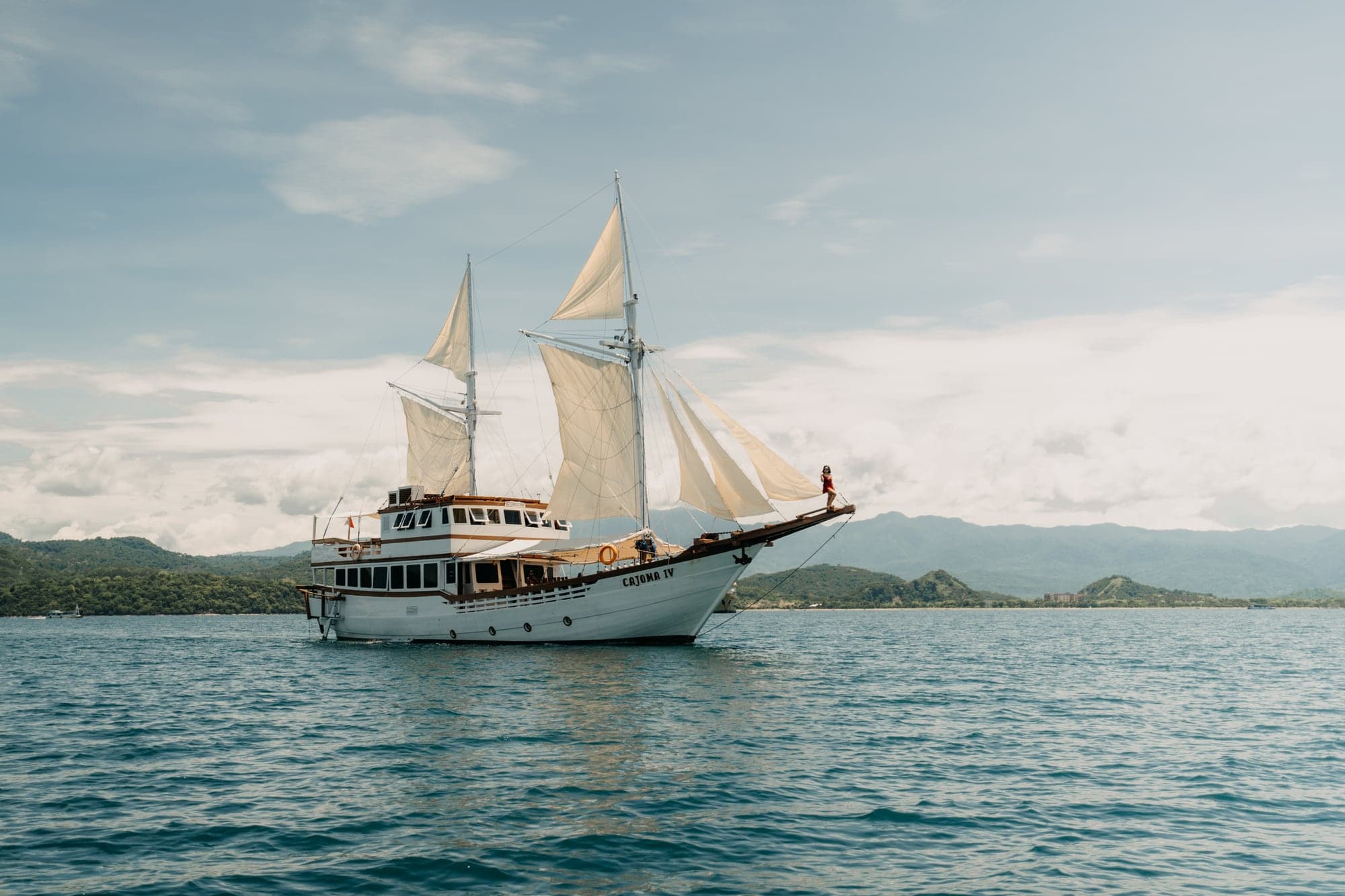 The ironwood and teak schooner Cajoma IV at anchor
