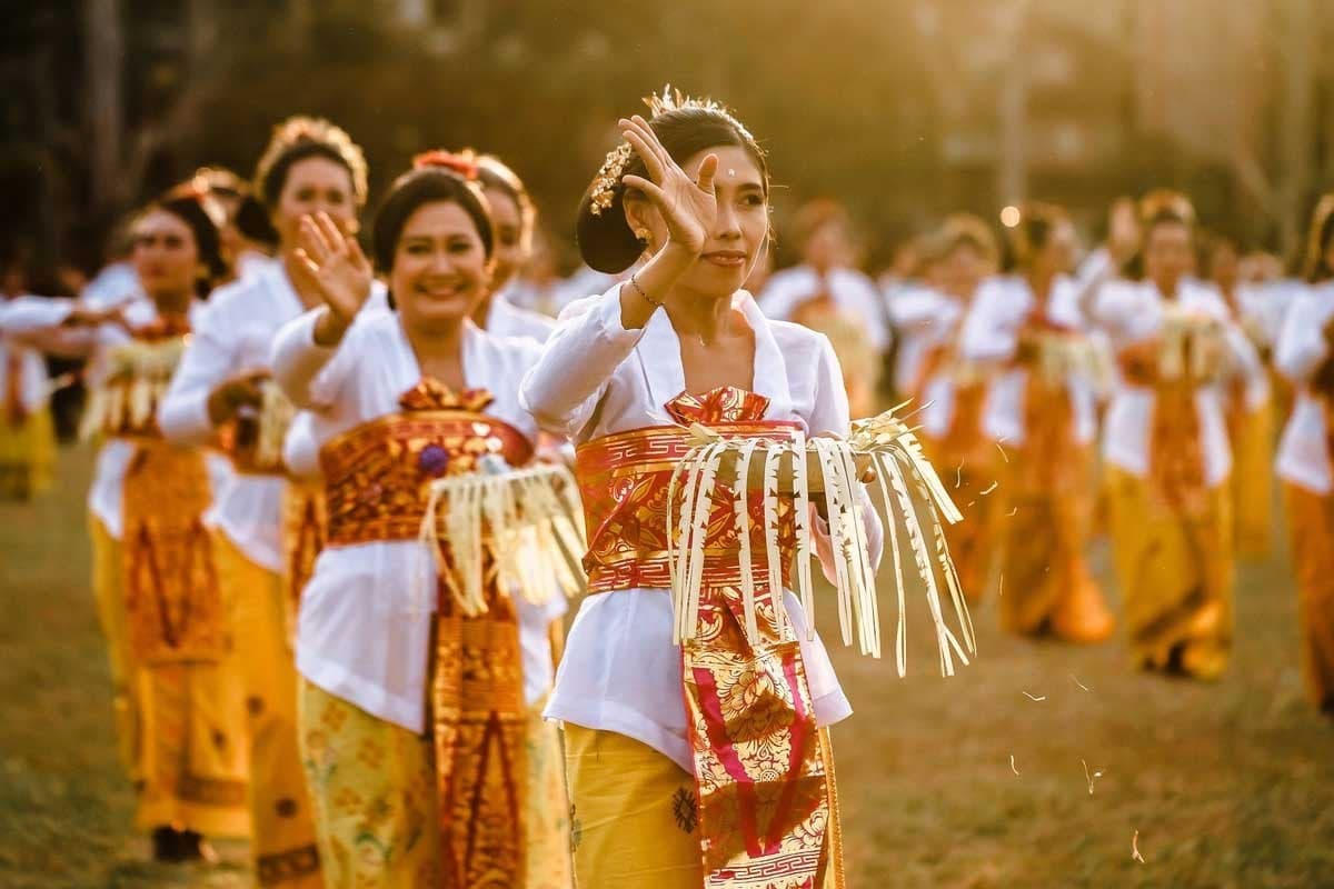 Balinese dancers performing in a village temple near Ubud